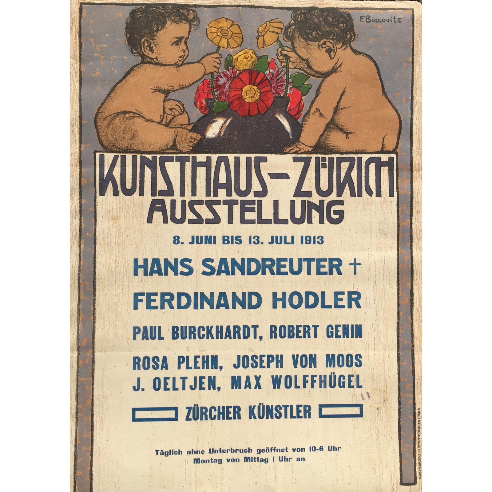 Fritz Boscovitz. Kunsthaus-Zürich Ausstellung Sandreuter, Hodler. 1913. -  Posters We Love