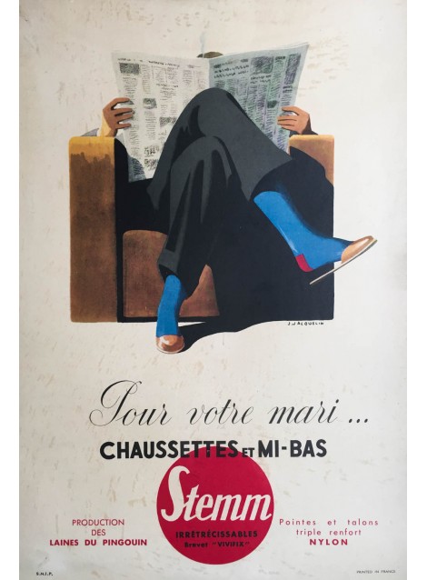 Jean Jacquelin. Chaussette Stemm. Vers 1950.