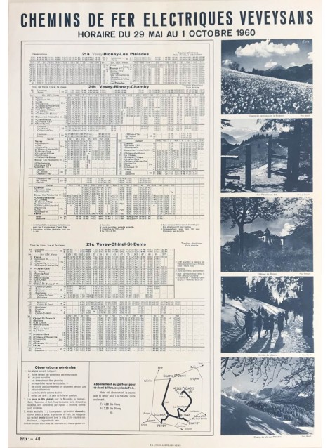 Chemins de fer veveysans. Horaire. 1960.