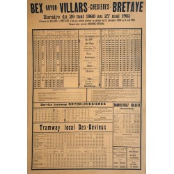 Bex - Villars - Bretaye. Horaire. 1960.