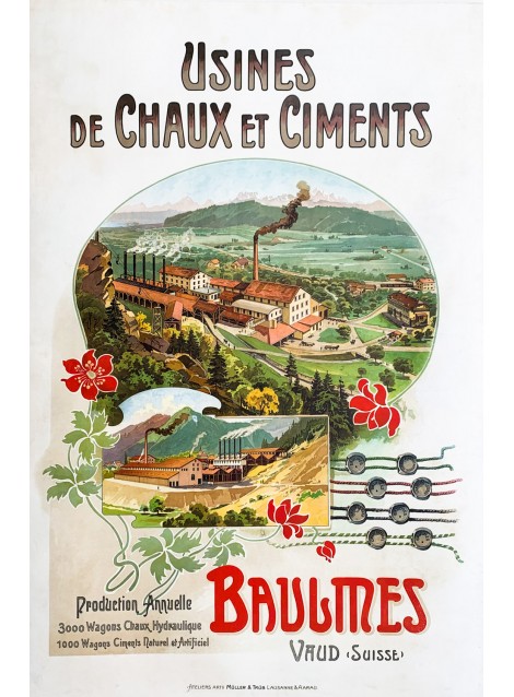 Usines de chaux et ciments, Baulmes. Vers 1895.