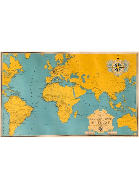 Carte du réseau aérien. Air France. 1938.