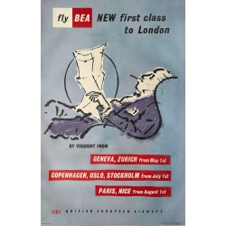 Edgell. Fly BEA. New first class to London. 1958.