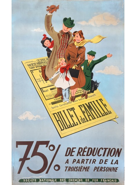 Alliance graphique. SNCF Billet de famille. 1947.