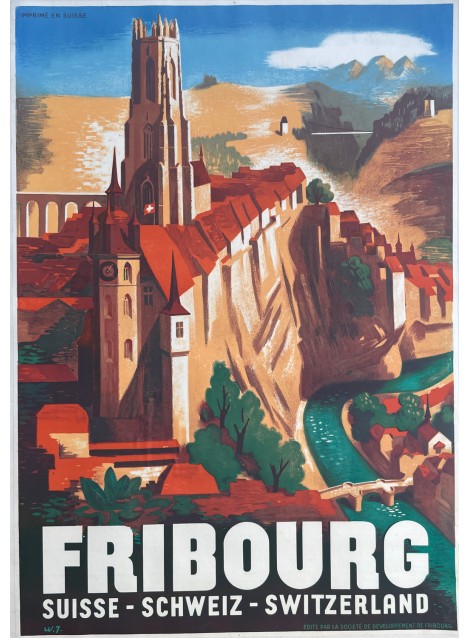 Willy Jordan. Réunion des ses trois affiches sur Fribourg. 1933, 1938, 1949