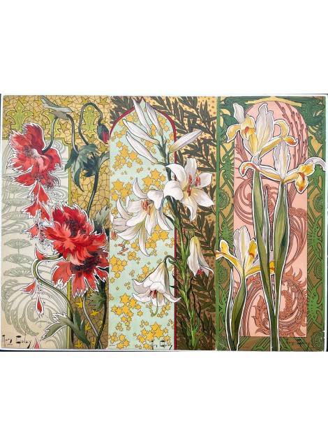 Mary Golay. 3 planches de fleurs stylisées. Vers 1900.